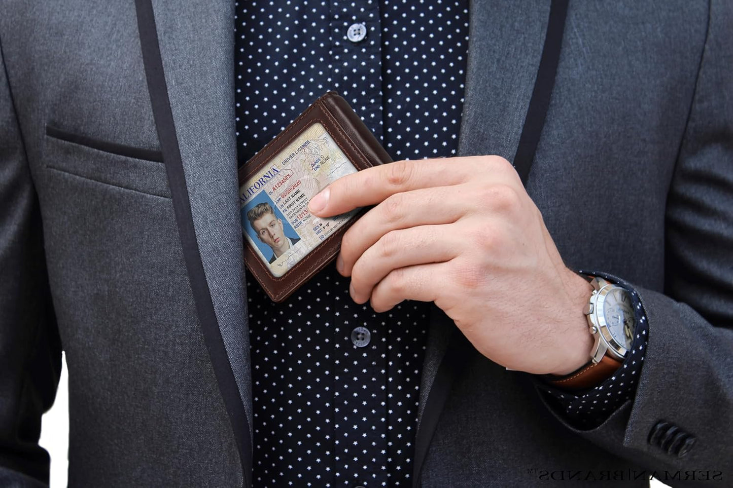 SERMAN BRANDS RFID Blocking Slim Bifold Genuine Leather Minimalist Front Pocket Wallets for Men with Money Clip Thin Gift