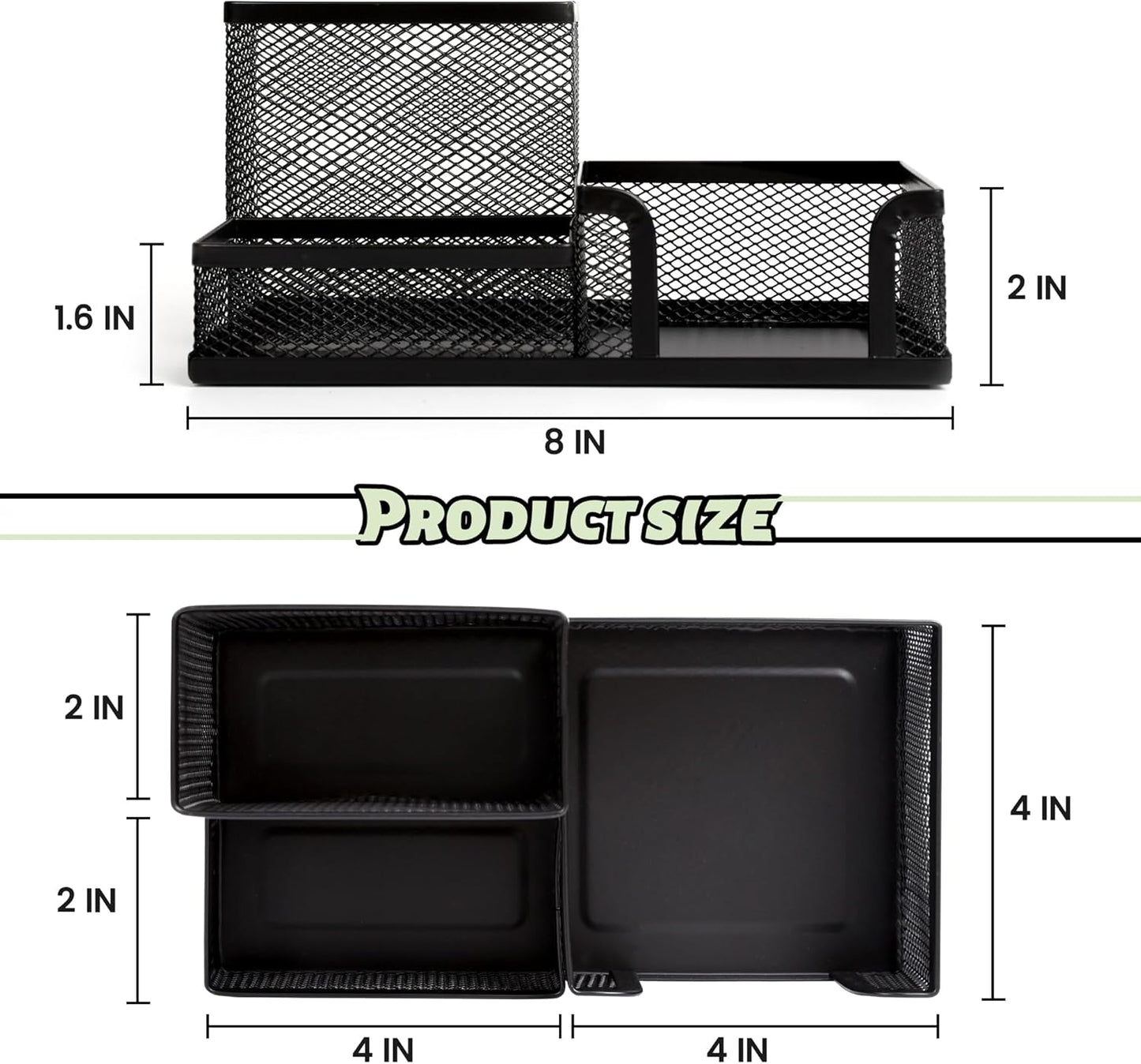 Ludato 4 Pieces 3 Compartments Mesh Pen Holder Desk Organizers Caddy and Accessories for Desk,Black Pencil Holder,Sticky Notes Holder for Home,Office and School