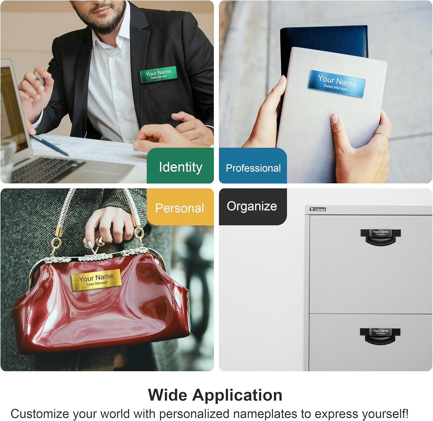 Magnetic Name Tags | Personalized Engraved Metal Identification Badges with Pin or Adhesive Backing | Custom ID Tags | 3"x1"