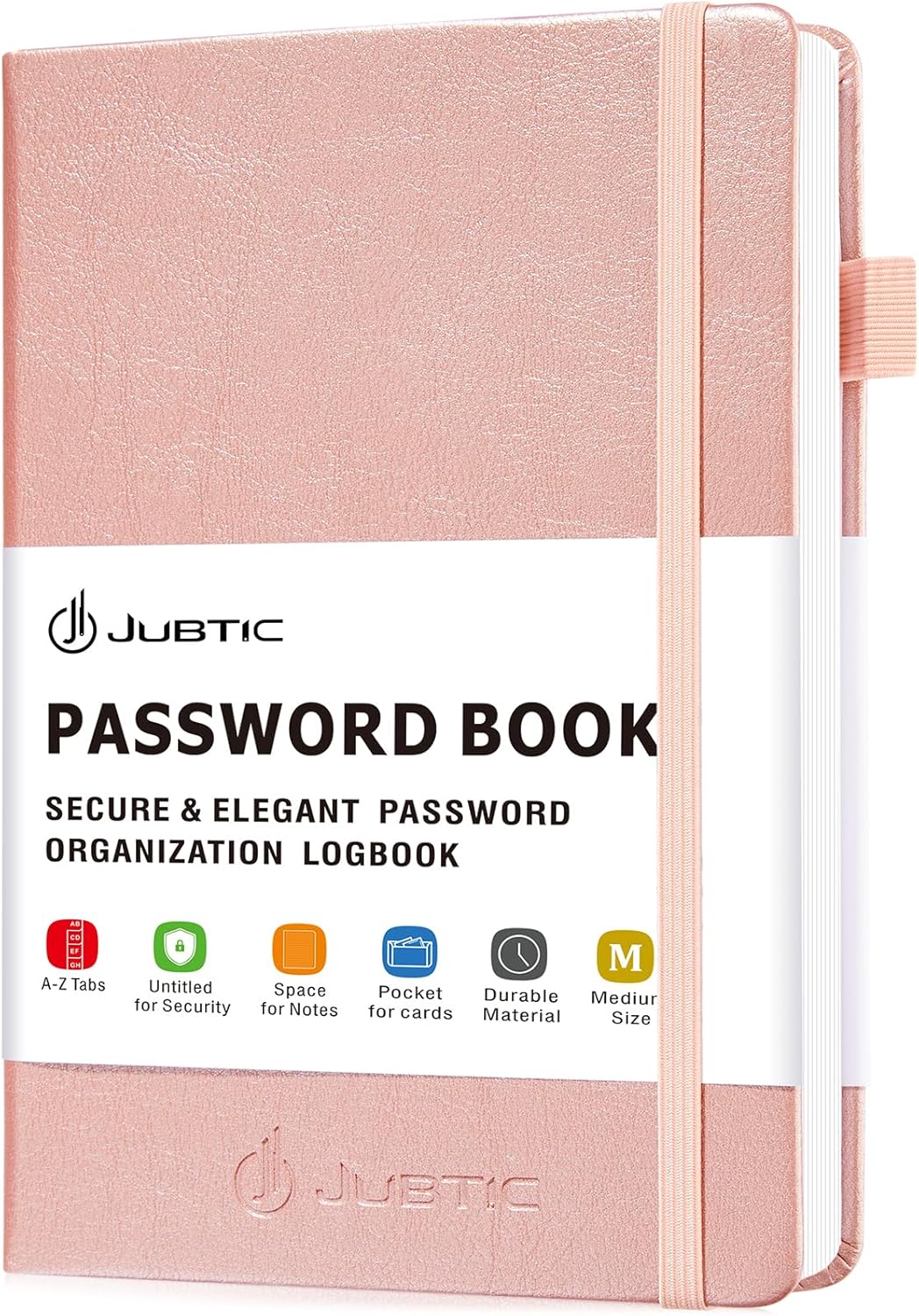 JUBTIC Password Book with Alphabetical Tabs. Medium Size Password Notebook for Internet Website Address Log in Details. Hardcover Password Journal & Organizer for Home Office, Rose Gold