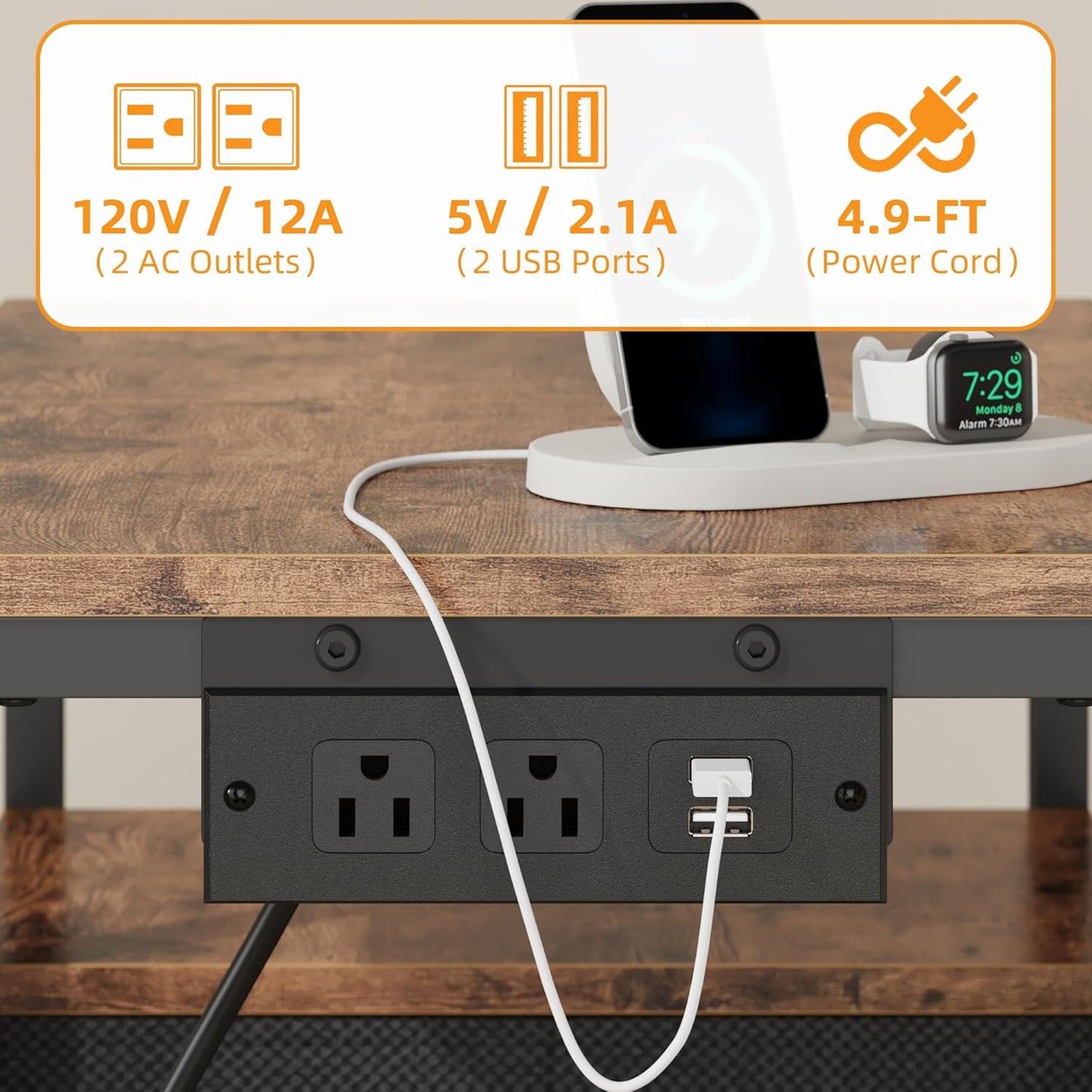 Printer Stand with Power Outlet/Fabric Drawers, Printer Cabinet with Storage Shelf and Rolling Shredder Stand, Printer Table for Home Office, 22.8"×15" Rustic Brown