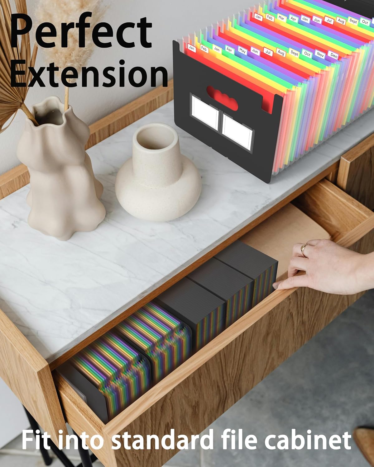 Accordion File Organizer, 2 Pack 24 Pockets Expanding File Folders, Portable Monthly Bill Receipt Documents Organizer with Colorful A-Z Tabs, Letter/A4 Size - Black