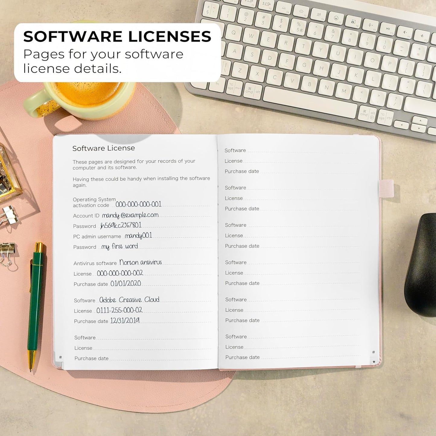 Clever Fox Password Book with alphabetical tabs. Internet Address Organizer Logbook. Large Password Keeper for Website Logins (Rose Gold)