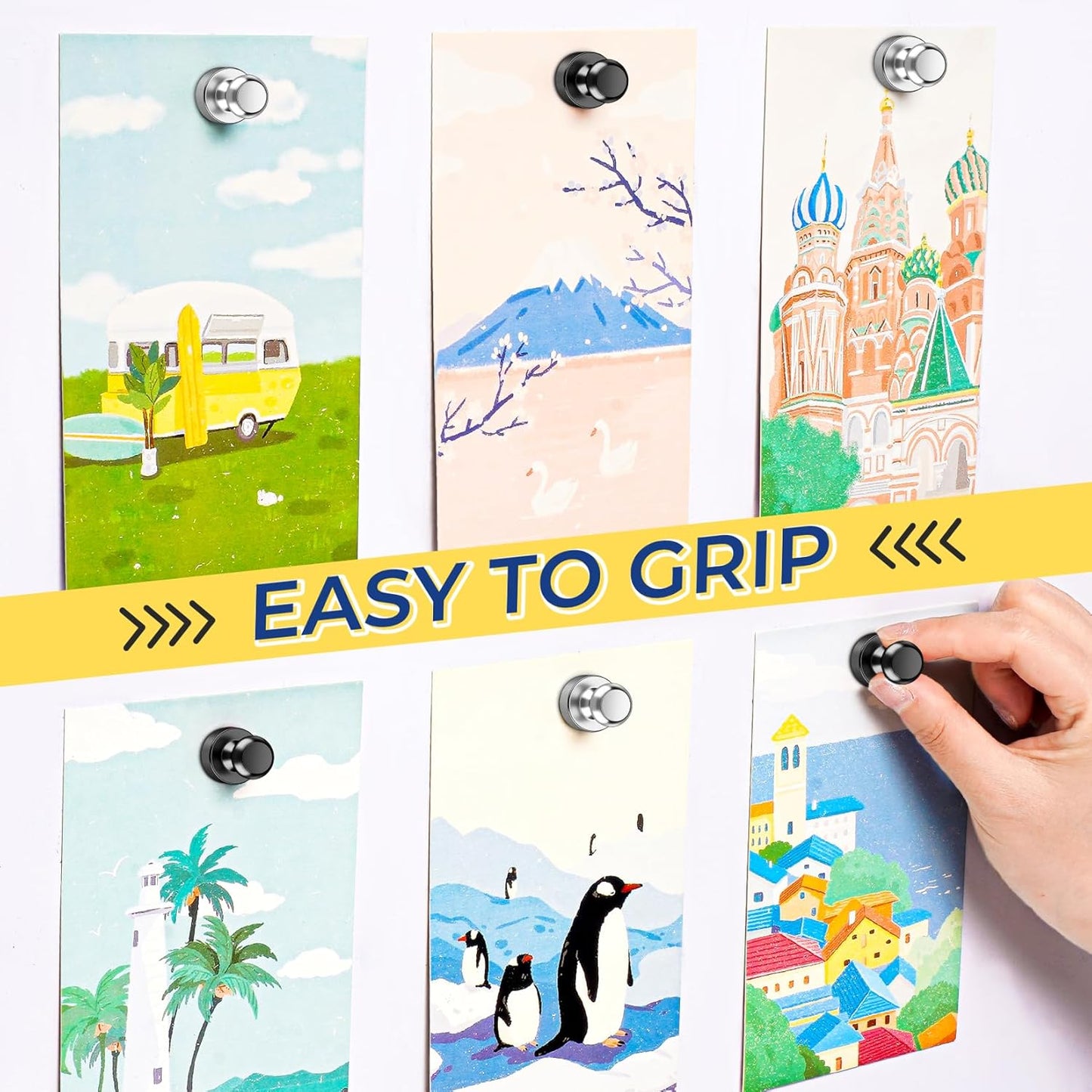 VNDUEEY 12 Pcs Fridge Magnets Refrigerator Magnets, Black-Silver Whiteboard Magnets, Magnetic Push Pins, Strong Metal Magnets for Locker, Office, School, Home