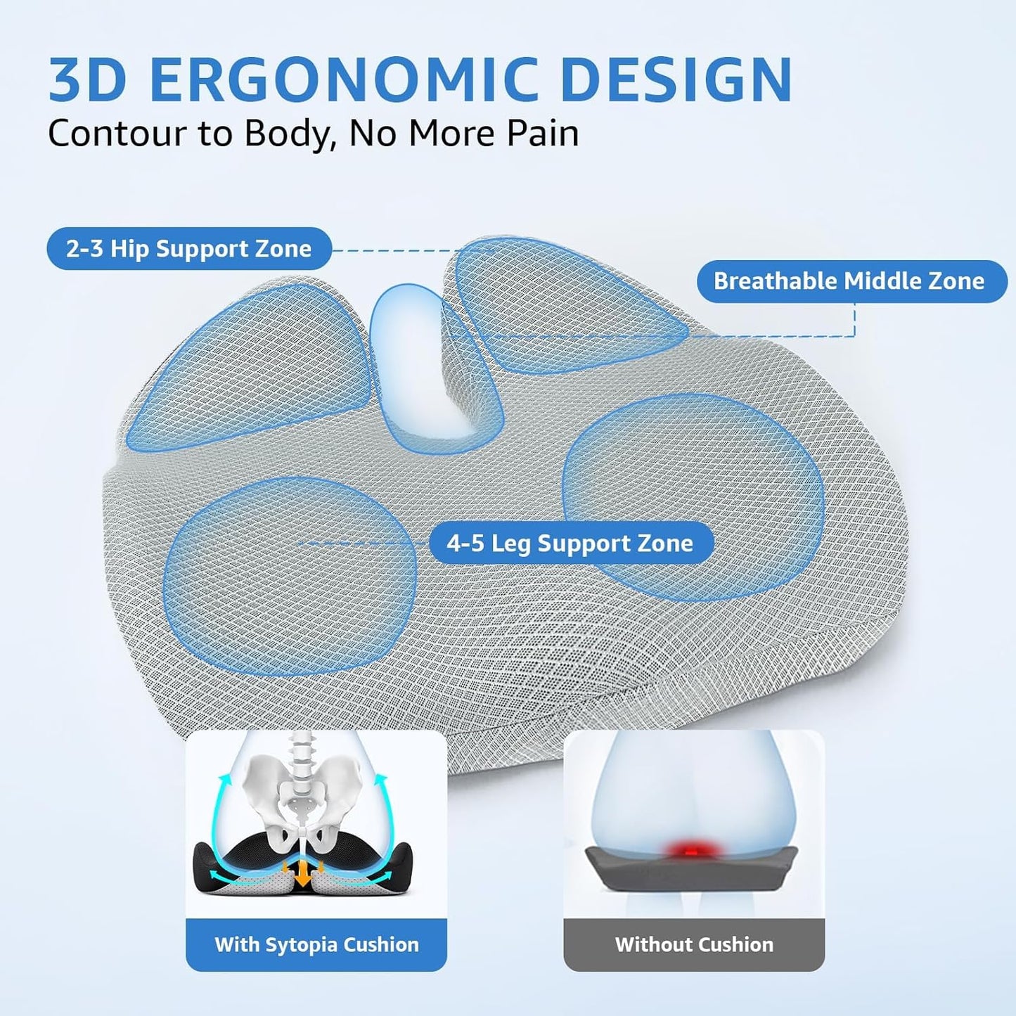 Extra Large Office Chair Cushion, 19" x 17" Ergonomic Memory Foam Seat Cushion for Tailbone, Back, Sciatica & Hip Pain Relief, Booster Pad for Sitting & Driving, Removable Washable Cover, Grey