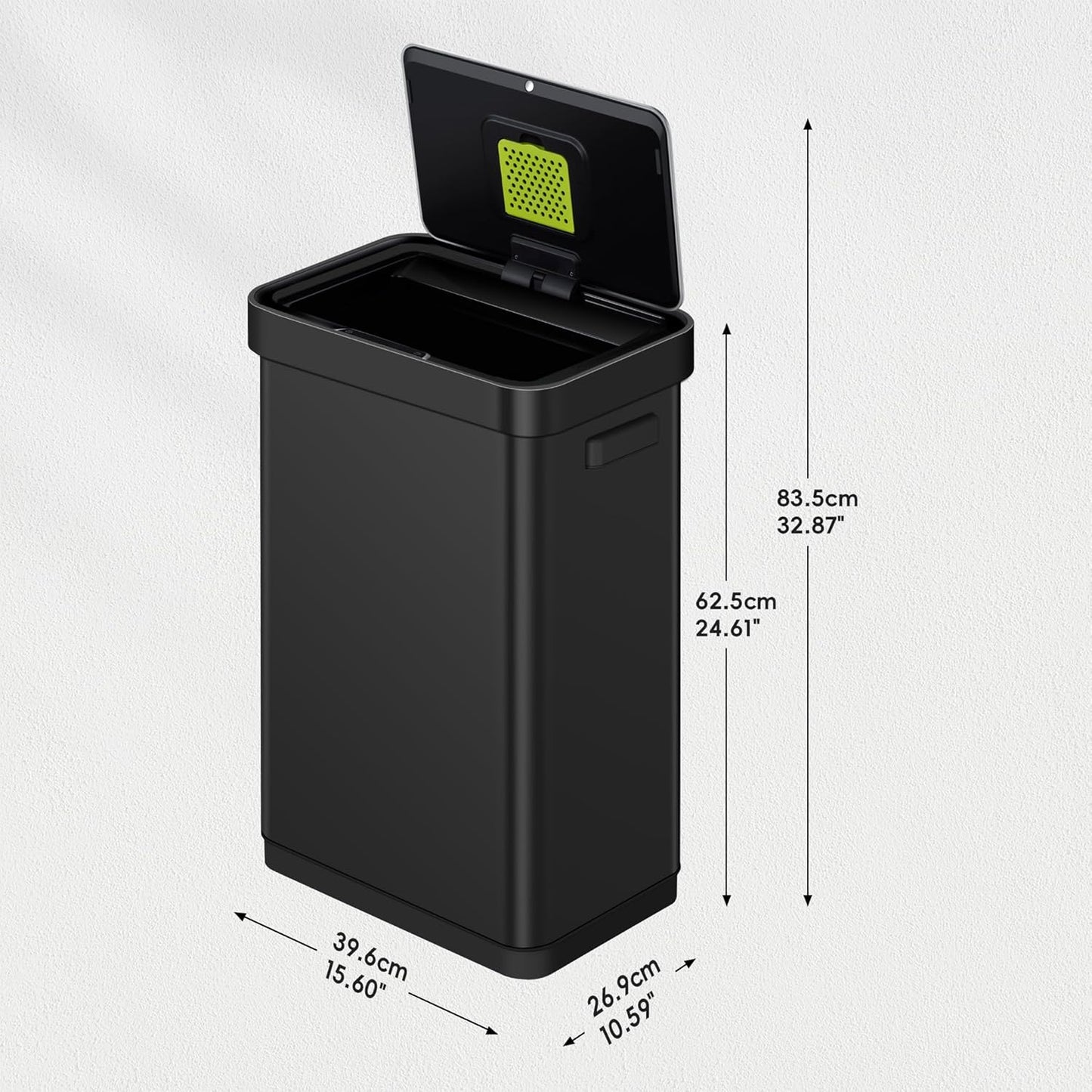 EKO Deluxe Mirage-T 50 Liter / 13.2 Gallon Touchless Rectangular Motion Sensor Trash Can, Matte Black Stainless Steel Finish
