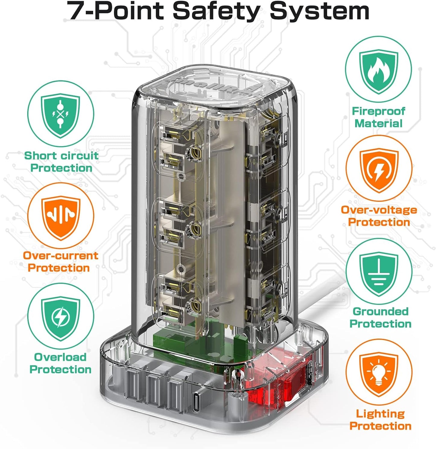 Extension Cord with Multiple Outlets, Surge Protector Power Strip Tower, 12 AC 4 USB，Surge Protector Tower 6.5FT Overload Protection for Home Office