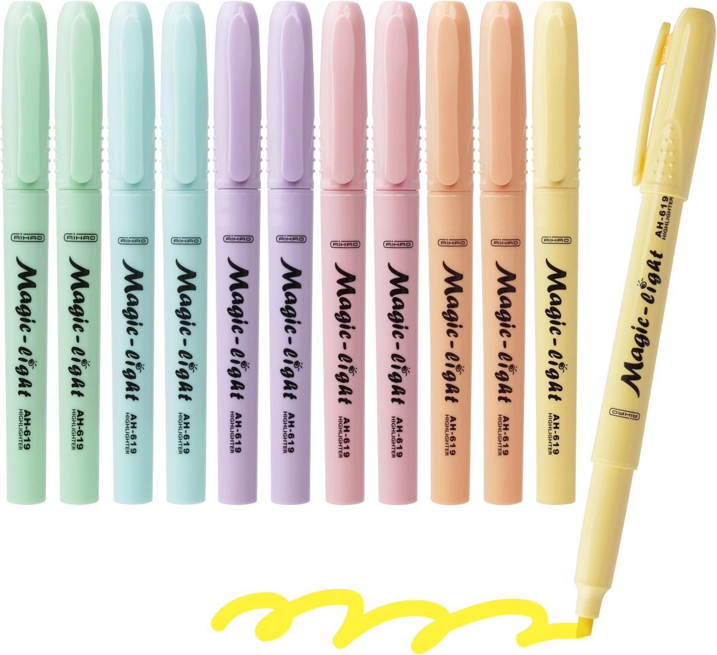 AIHAO Pastel Highlighters, Assorted Color, Chisel Tip Marker Pen, 12Pack, No Bleed, Aesthetic Cute Highlighter, Ideal for School Office Supplies.