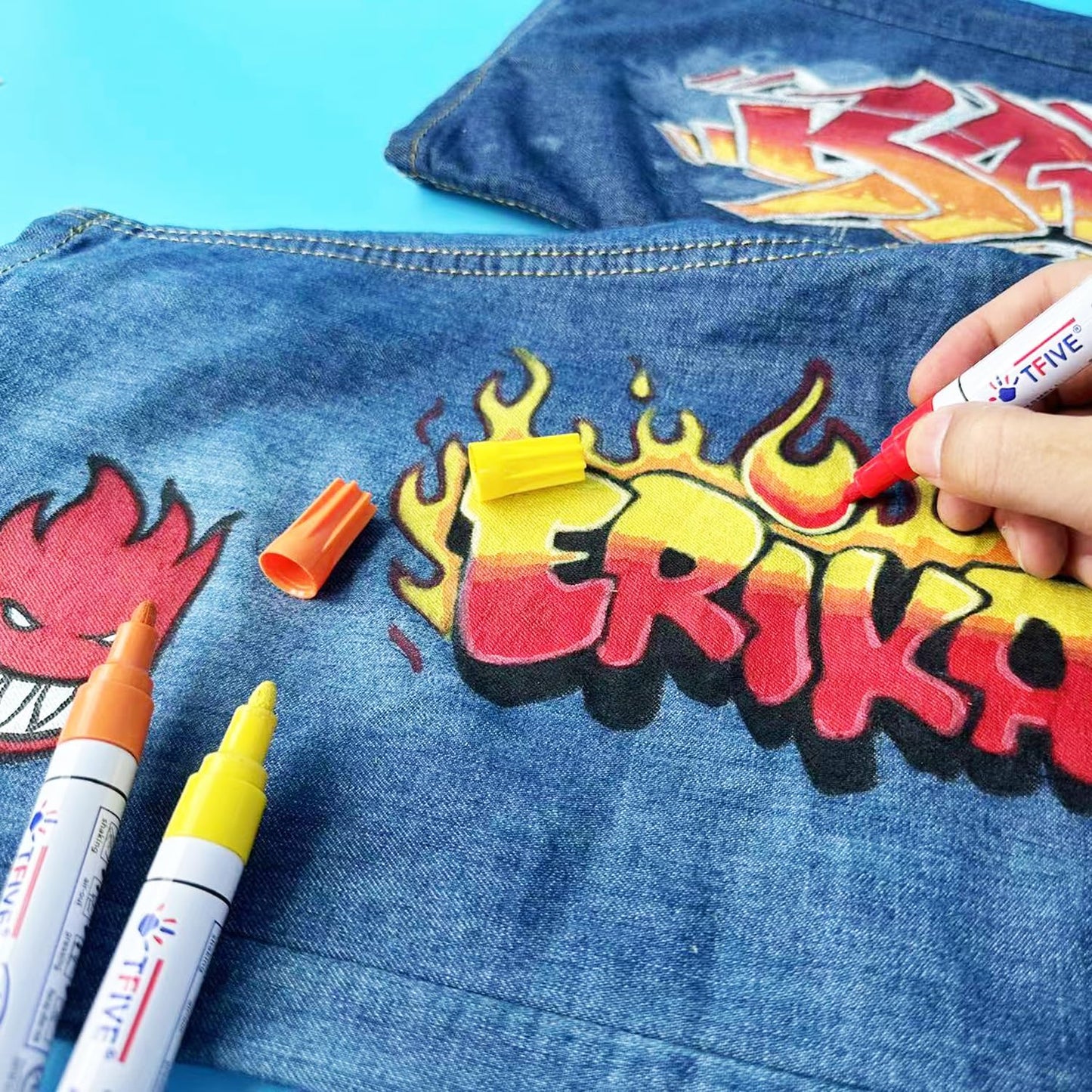 TFIVE Red Paint Pens Markers - 12 Pack Oil Based Permanent Marker, Medium Tip, Never Fade, Quick Dry, Waterproof Paint Pen for Rocks Painting, Wood, Fabric, Plastic, Canvas, Glass, Metal