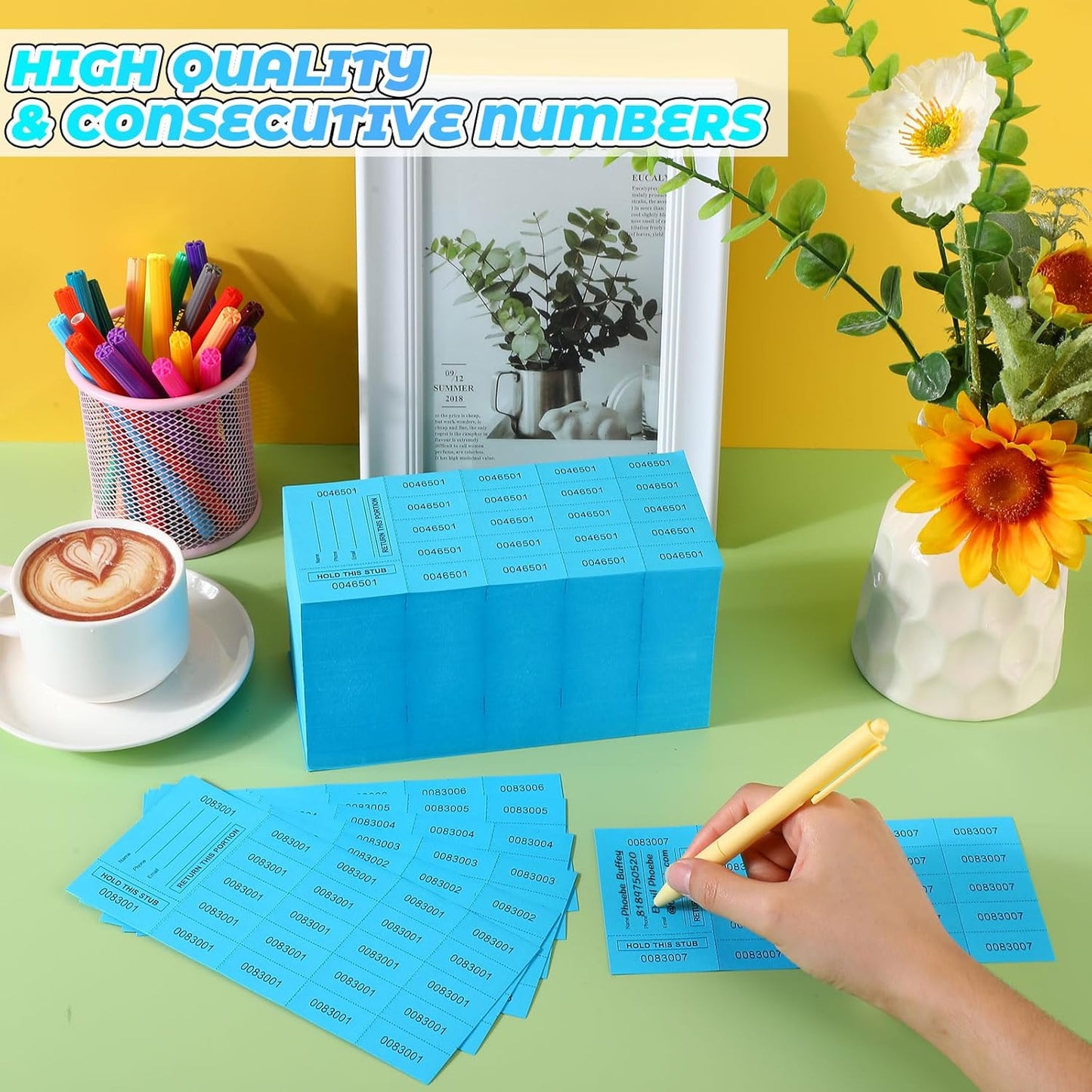 Kosiz 1000 Sheet 20 Bid Raffle Tickets Chinese Auction Tickets Sheets Auction Fundraiser Ticket Numbered with Name and Phone Number Per Sheet Raffle Tags for Silent Bidding (Lake Blue)