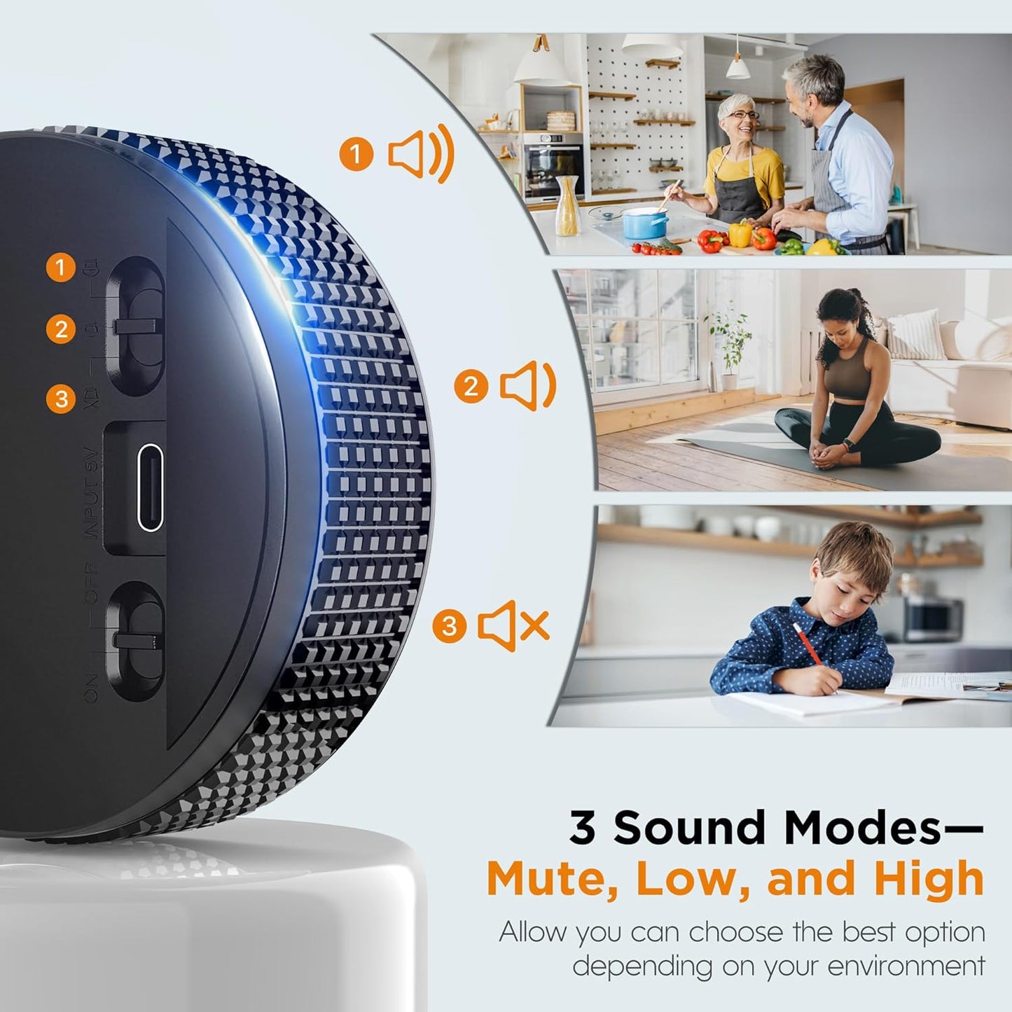 Rechargeable Magnetic Digital Kitchen Timer-Loud Alarm Visual Productivity Timer&Pomodoro Timer with Large LED Display,3 Presets(5/15/25min),3 Volume Levels.Ideal for Cooking Fitness&Office Use