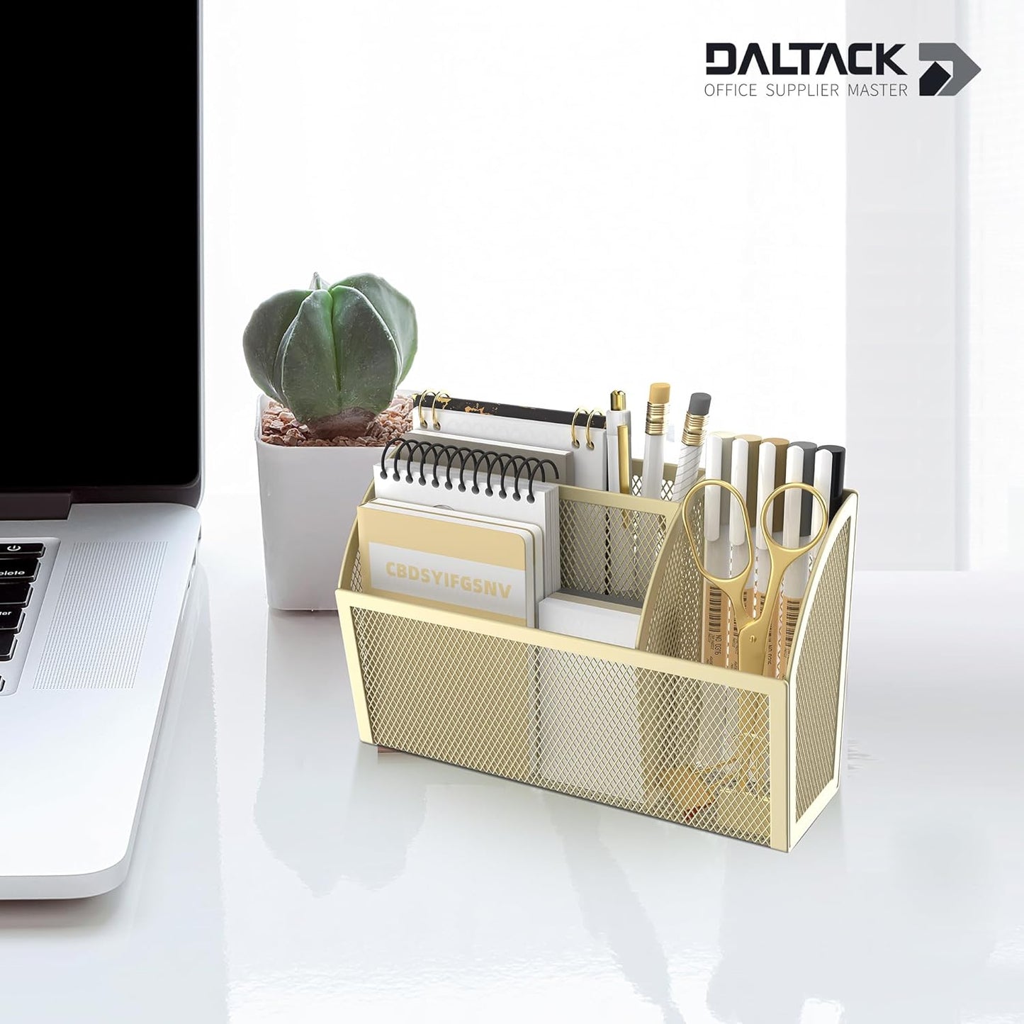 DALTACK Magnetic Pencil Holder Magnetic Shelf for the Whiteboard 3-Grid Mesh Magnetic Pen Holder for Refrigerator Magnetic Organizer Locker Accessories Organizer for Office, Golden Yellow