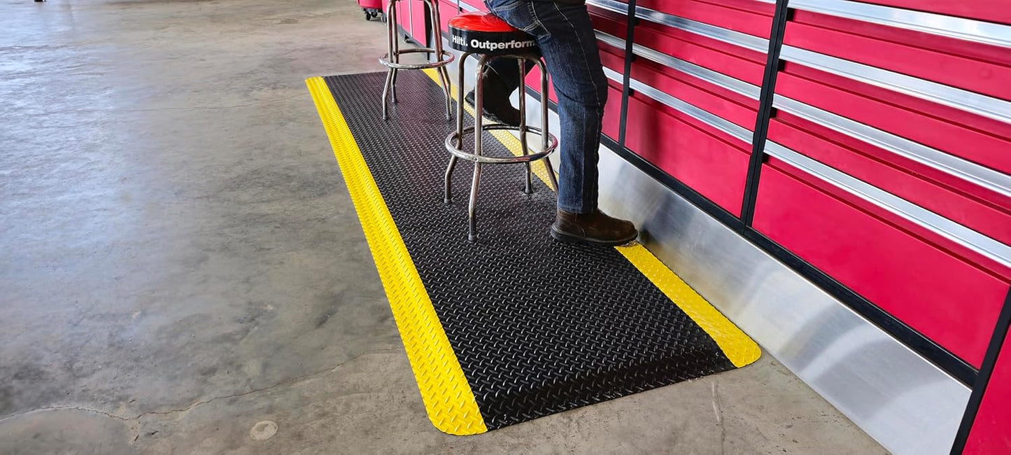 Rhino Mats, American Classic Diamond Anti-Fatigue Mats, Industrial Ergonomic Comfort Standing Mat for Work, Home, Garage, Office, Kitchen or Anywhere (Black/Yellow 1" Thick, 4 FT. x 7 FT.)