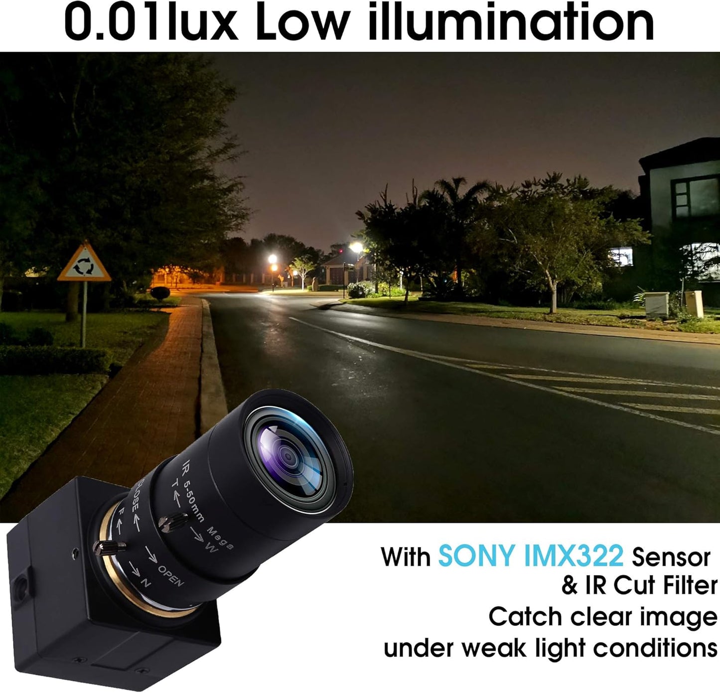 SVPRO 5-50mm Zoom Lens USB Camera 1080P with Sony IMX323 Sensor, H.264 HD Camera with 0.01lux Ultra Low Light USB Webcam for Weak Light Conditions,PC Cam for Windows Linux Mac Android
