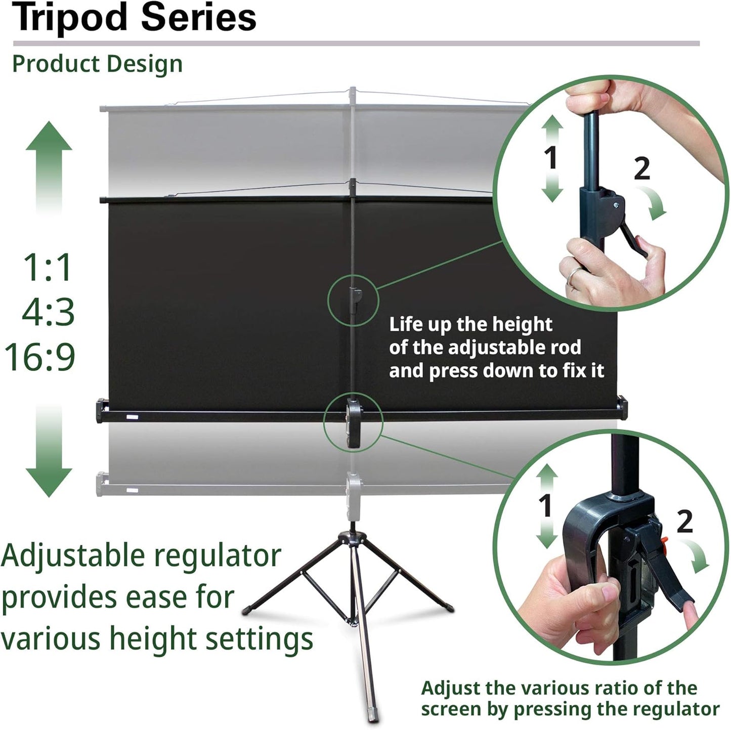 Elite Screens Tripod, 100-Inch 4:3 Portable Projector Screen with Stand– MaxWhite 2, 1.1 Gain, Adjustable Indoor Outdoor Pull Up Projection Screen for Home Theater, Office & Classroom, T100UWV1, Black