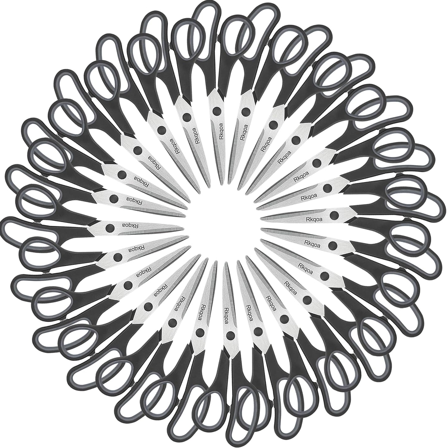 24 Black Scissors Bulk, Rkqoa 8" All Purpose Scissors Pack - Thick Sharp Shears for Office School Sewing Craft Supplies, Classroom Must have, Teacher/Class Scissor, Right/Left Handles