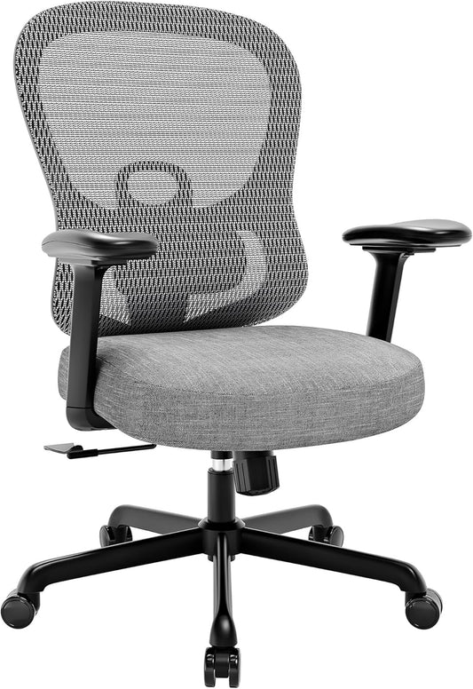 ELABEST Ergonomic Office Chair,Home Desk Chair with Mesh Back,Adjustable Lumbar Support,Built-in Springs Wide Seat,Executive Task Chair with 3-D Big Armrests,Tilt Function,Computer Desk Chair (Grey)