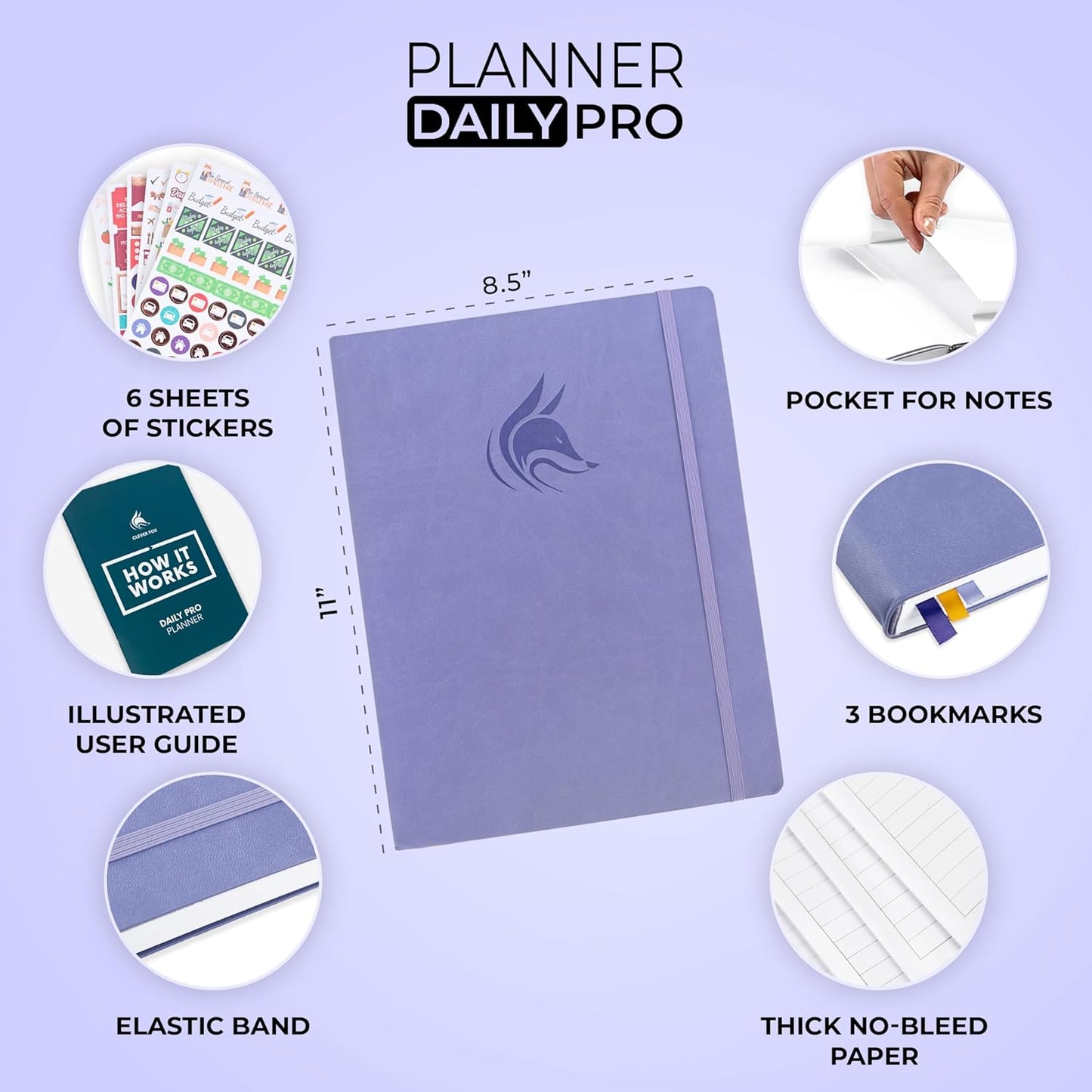 Clever Fox Planner Daily PRO - 8.5 x 11" A4 Size Daily Life Planner and Gratitude Journal to Increase Productivity, Time Management and Hit Your Goals - Undated - Lasts 3 Months (Lavender)