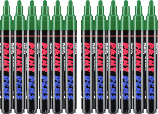 Green Paint Pens Paint Markers - 12 Pack Permanent Quick Dry Waterproof Marker Pens for Rocks Wood Fabric Plastic Canvas Glass Mugs Metal Tire Stone