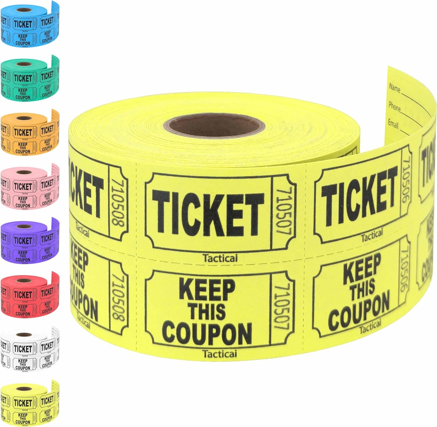 Tacticai 500 Raffle Tickets, Yellow (1 of 8 Colors), Double Roll, Ticket for Events, Entry, Class Reward, Fundraiser & Prizes