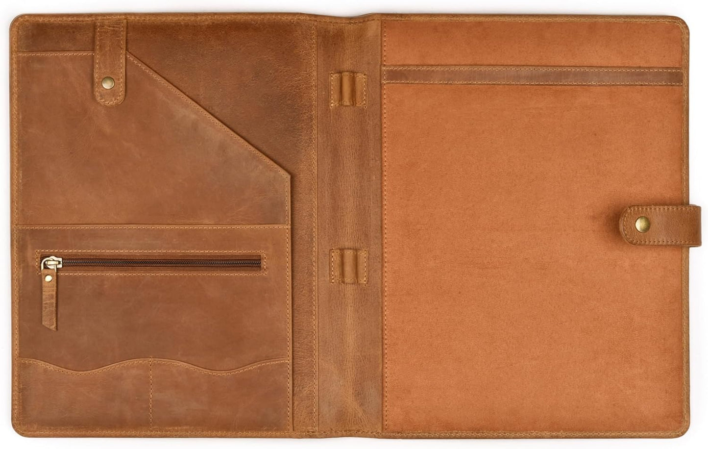 Genuine Leather Portfolio – Tan Brown Professional Organizer & Resume Folder, Antique Leather Business Document Padfolio with Writing Pad, Ideal Gift for Men & Women