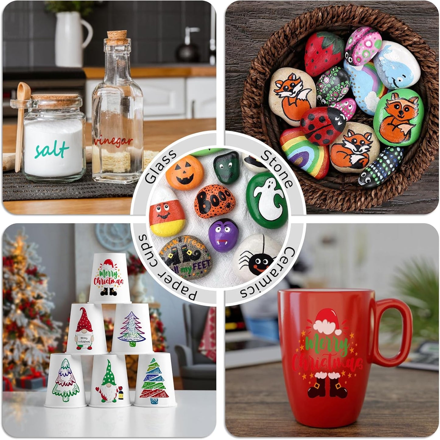 Silver Paint Markers, 3 Pack Oil-Based Waterproof Quick Dry Permanent Paint Pen Set for Rocks Painting, Wood, Fabric, Plastic, Canvas, Glass, Mugs, Metal, Tire, Stone, DIY Craft