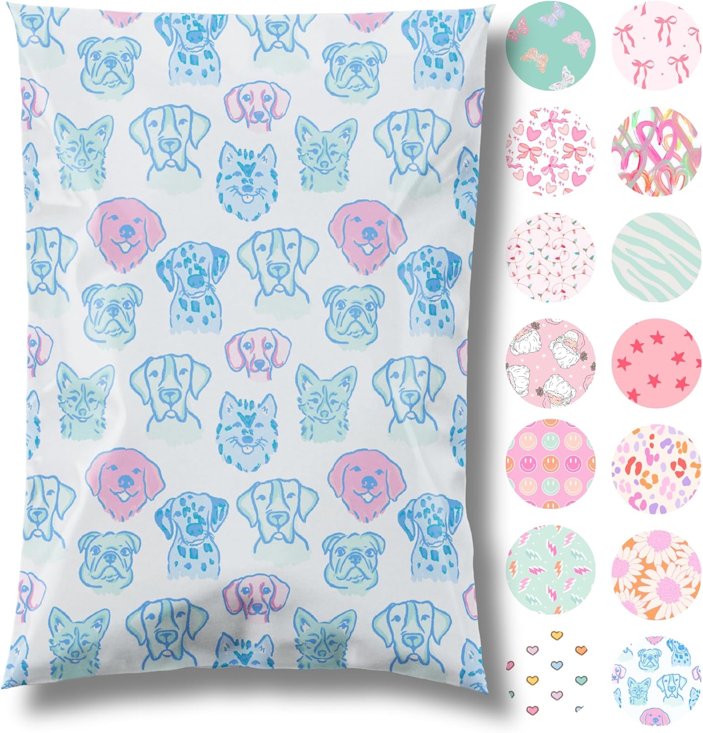 14.5x19 Designer Poly Mailer 100 Pack Heavy Duty Waterproof Self Seal Shipping Bags for Small Business Large Mailing Envelopes Bulk Tear Resistant Packaging Pretty Pups Puppy Dogs