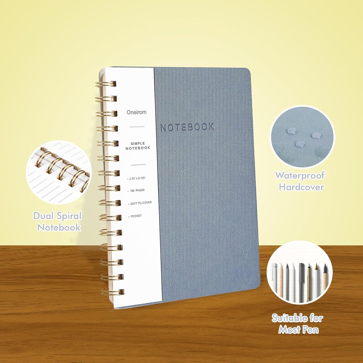 Lined Spiral Notebook College Ruled A5 Journal Book for Note Taking, 160 Pages Writing Journal for Office and Home School Supplies 5.75x8.125 inch (2Blue/Pink)