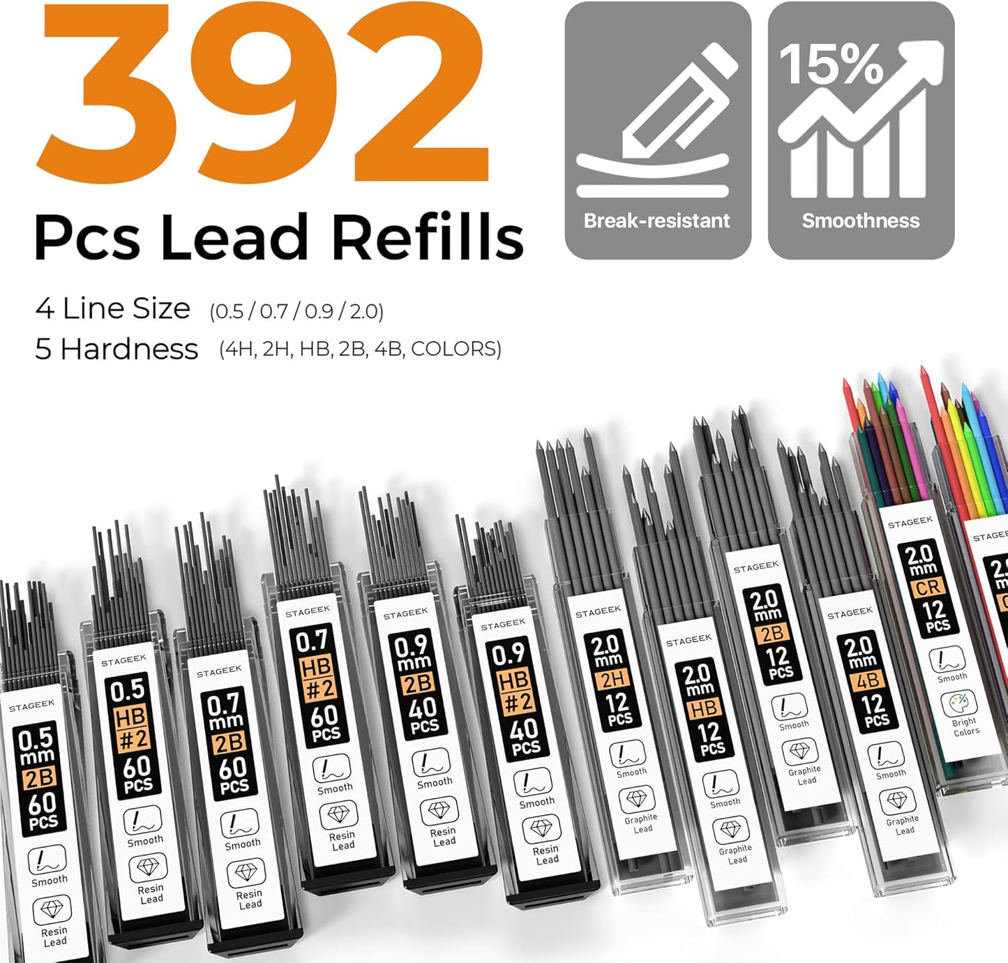 25PCS Art Mechanical Pencil Set, 3PCS Metal lead pencil 0.5, 0.7, 0.9, 2PCS 2mm Drawing Pencil (HB 2H 2B 4B Color) with 392PCS Graphite Leads, Eraser with Case for Drafting Drawing Writing