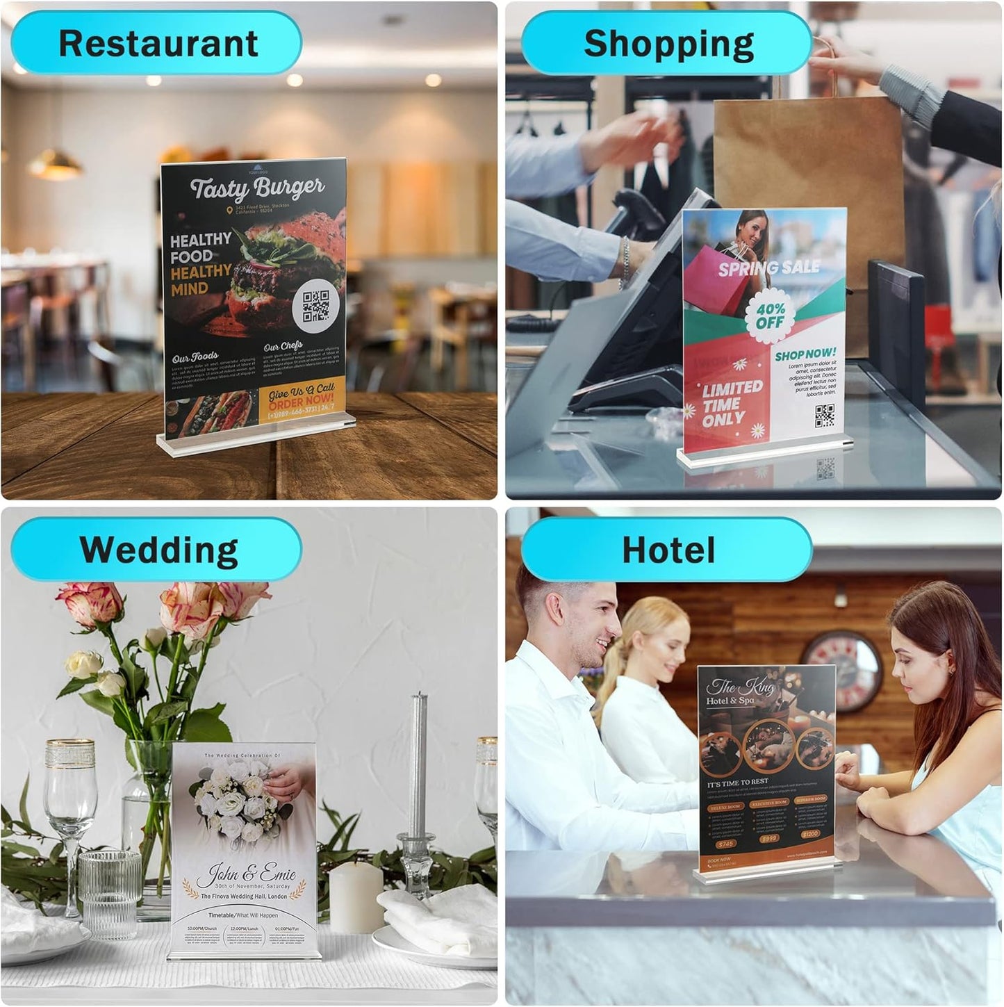 8 Pack Acrylic Sign Holder 8.5 x 11 Vertical, Clear T Shape Table Menu Display Stand, Multi-function Plastic Double-Sided Paper Picture Frames Flyer Document Holder for Displaying