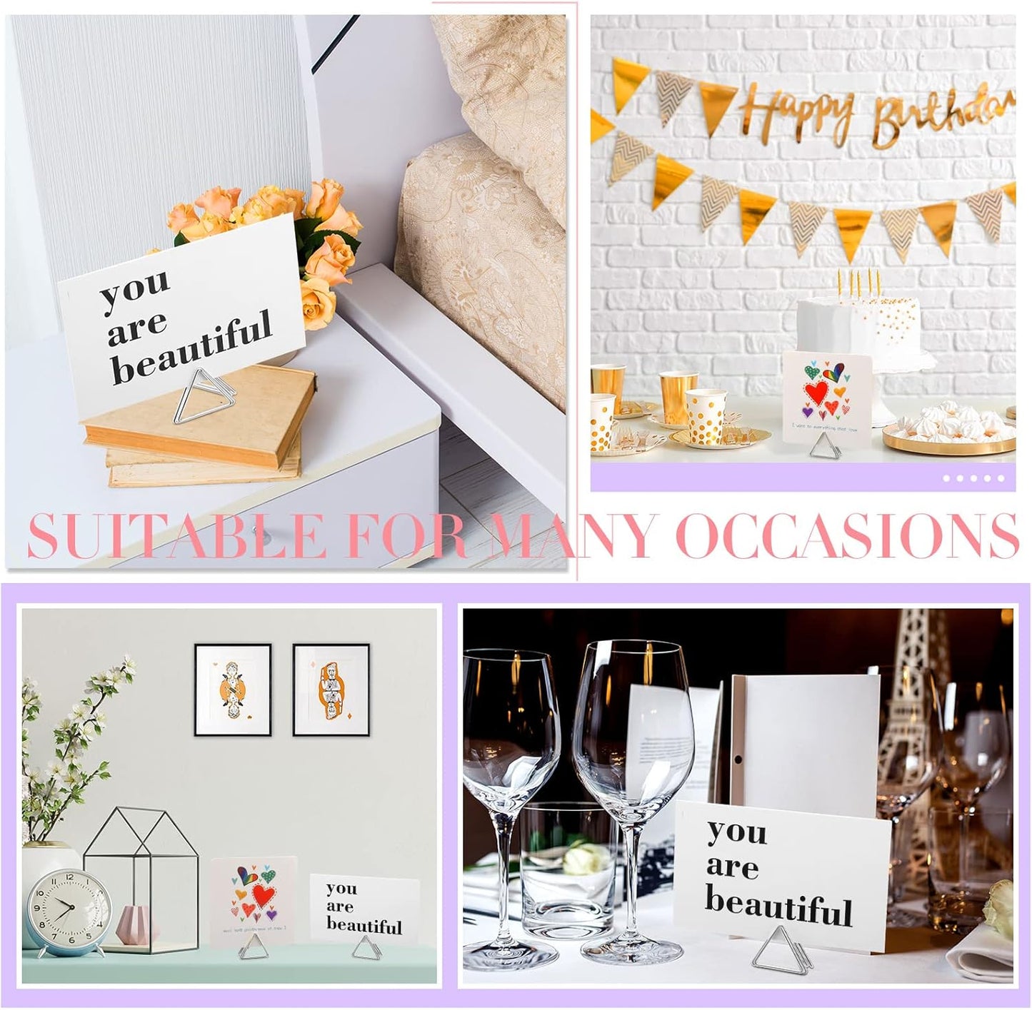 100 Pcs Triangle Shape Table Number Holders - Wedding & Party Mini Name Card Holders - Silver