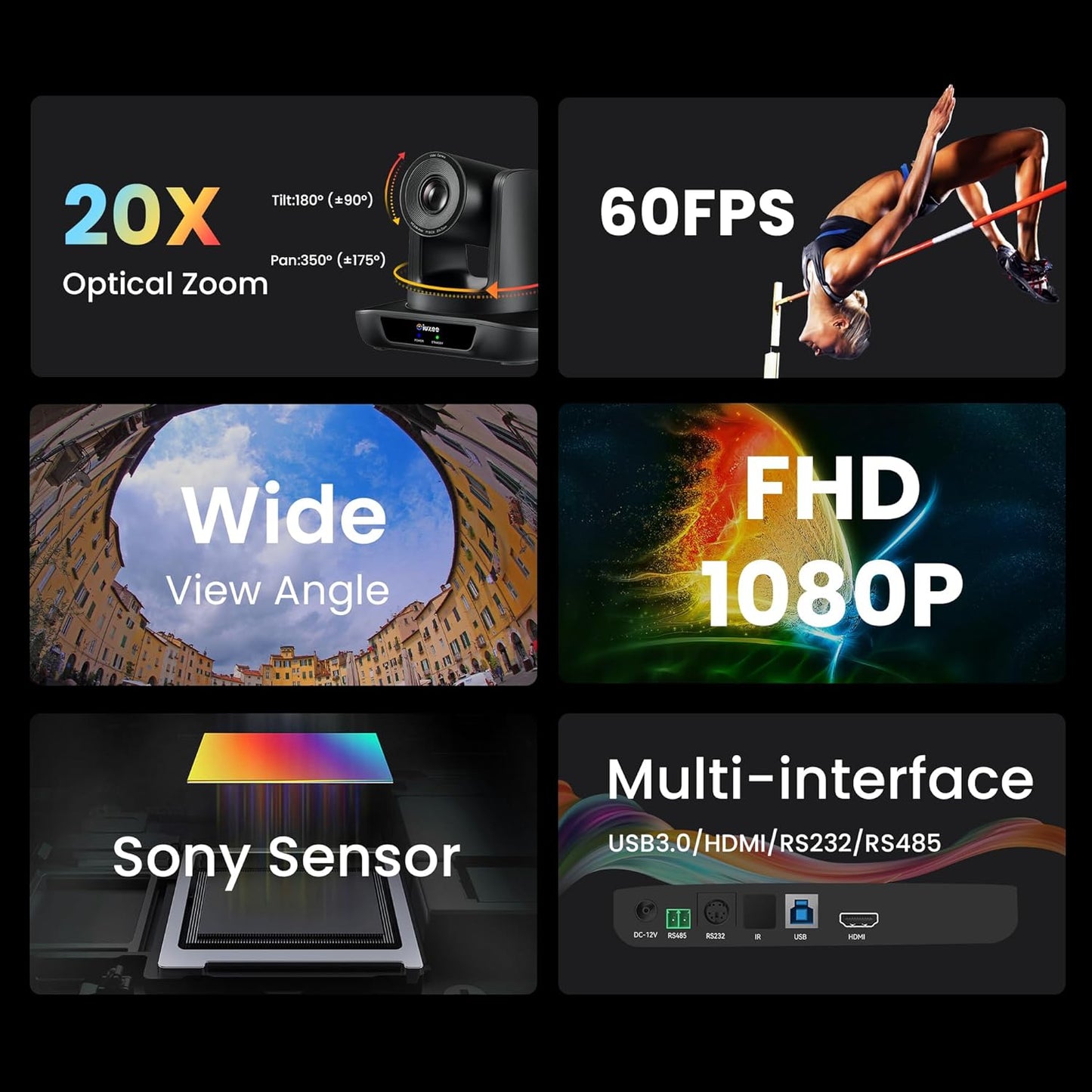 PTZ Camera 20X Optical Zoom Conference Room USB3.0 HDMI 1080P 60FPS Wide Angle for Video Conference Meeting Church Live Streaming Education Works with Zoom Webex OBS YouTube