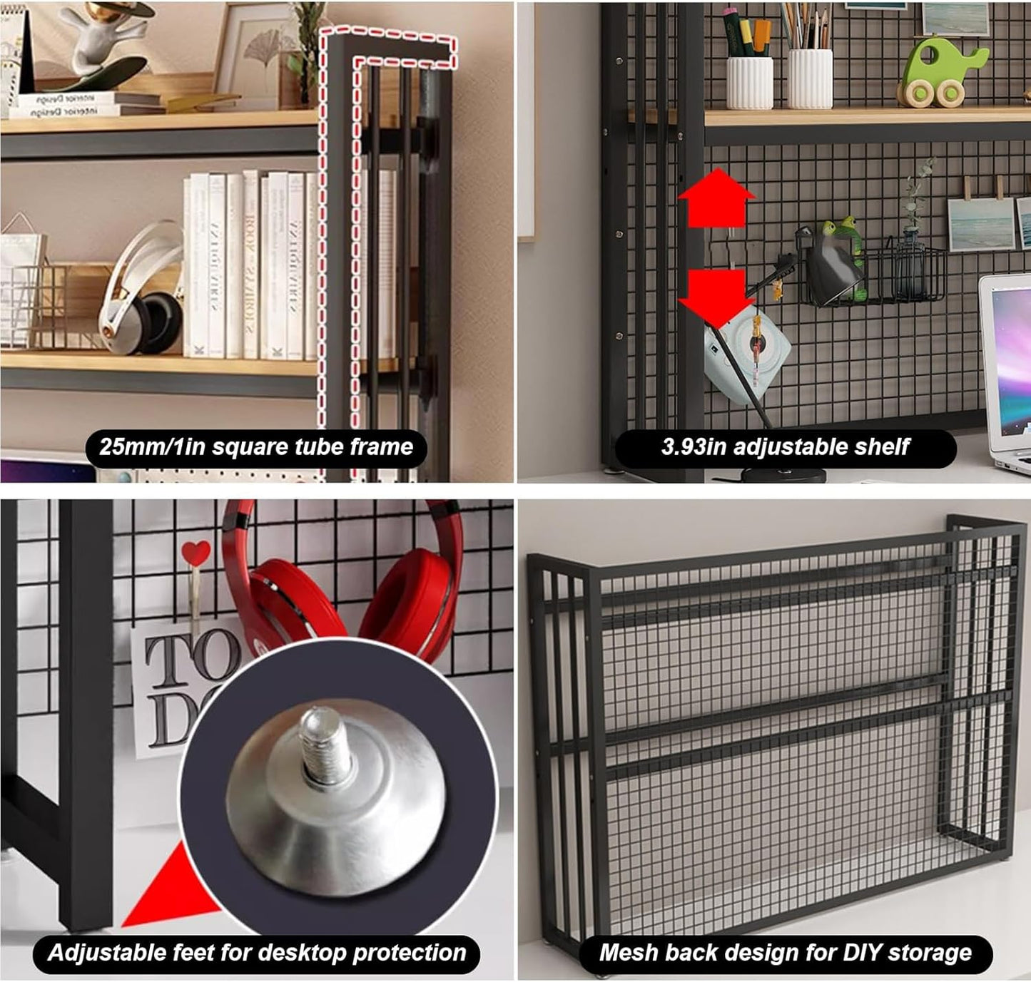 FPIGSHS Adjustable Desk Bookshelf Organizer Rack, Desktop Bookcase for Computer Desk，Office Supplies Organizers and Accessories Storage Display Shelf (E, 115cm)