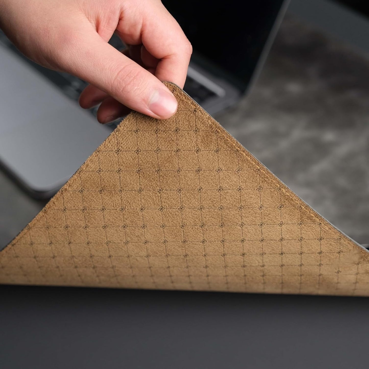 Jersey Genuine Calfskin Leather Desk Pad, Office Desk Mat with Non-Slip Bottom, Smooth Surface for Mouse & Keyboard, Desk Protector (14.6x31.5 inches) (Gray)