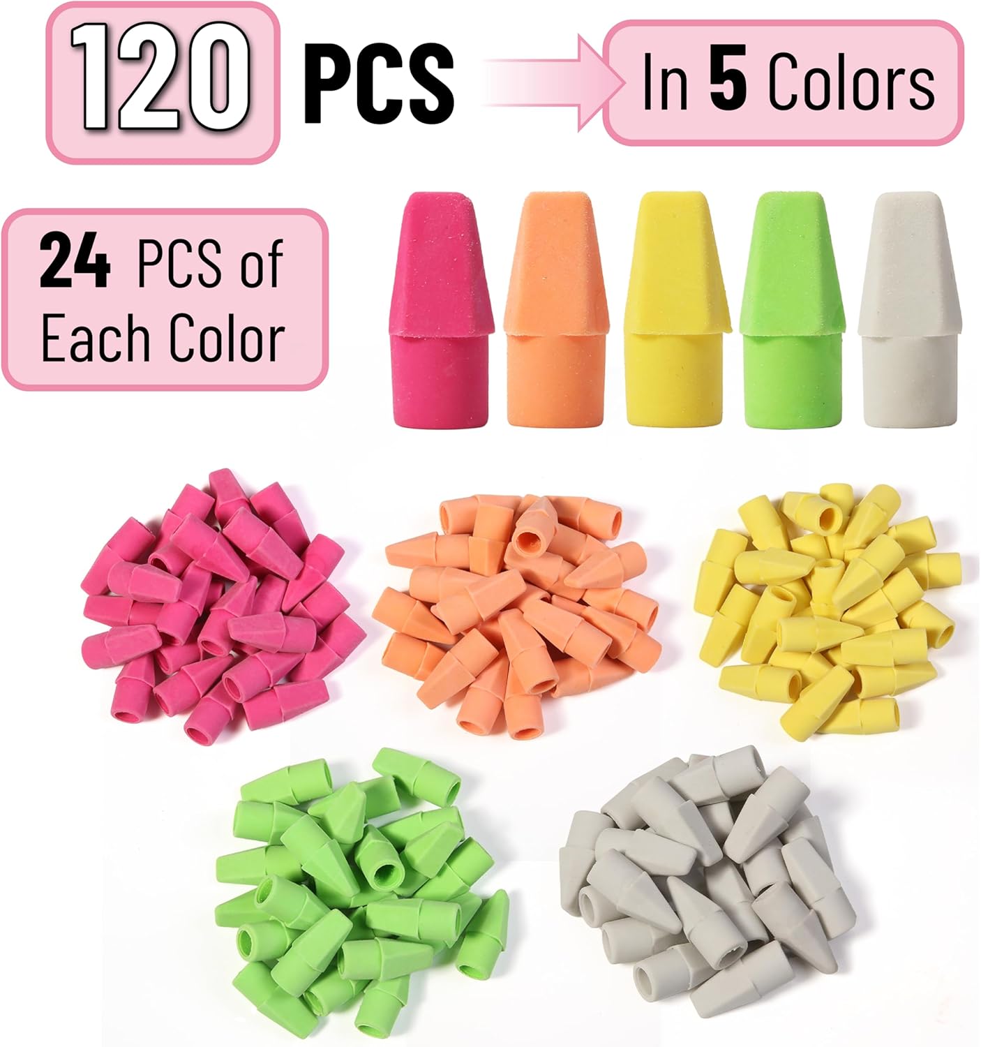 Mr. Pen- Pencil Erasers Toppers, 120 Pack, Colorful, Latex Free, No Smudge, Mr Pen Erasers for Pencils