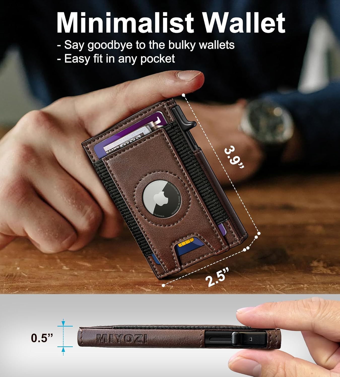 Airtag Wallet for Men, Slim Pop Up Credit Card Holder RFID Blocking Mens Minimalist wallet for 7-9 Cards ID Window, with Gift Box