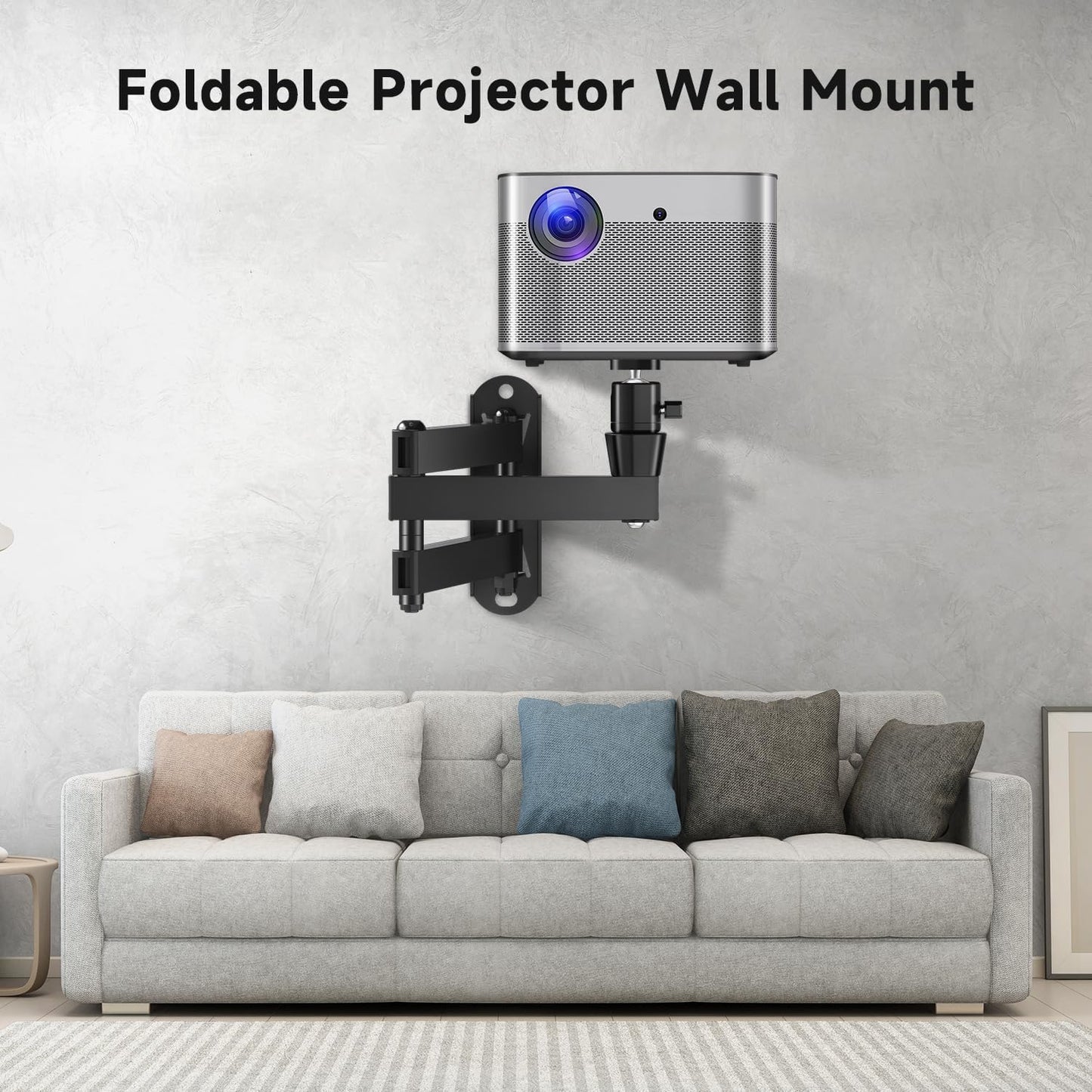 suptek Universal Foldable Projector Wall Mount - Adjustable Bracket for Projectors, Compatible with 1/4", M4 & M6 Screws, Heavy-Duty & Space-Saving Design, Black, MA1330YT