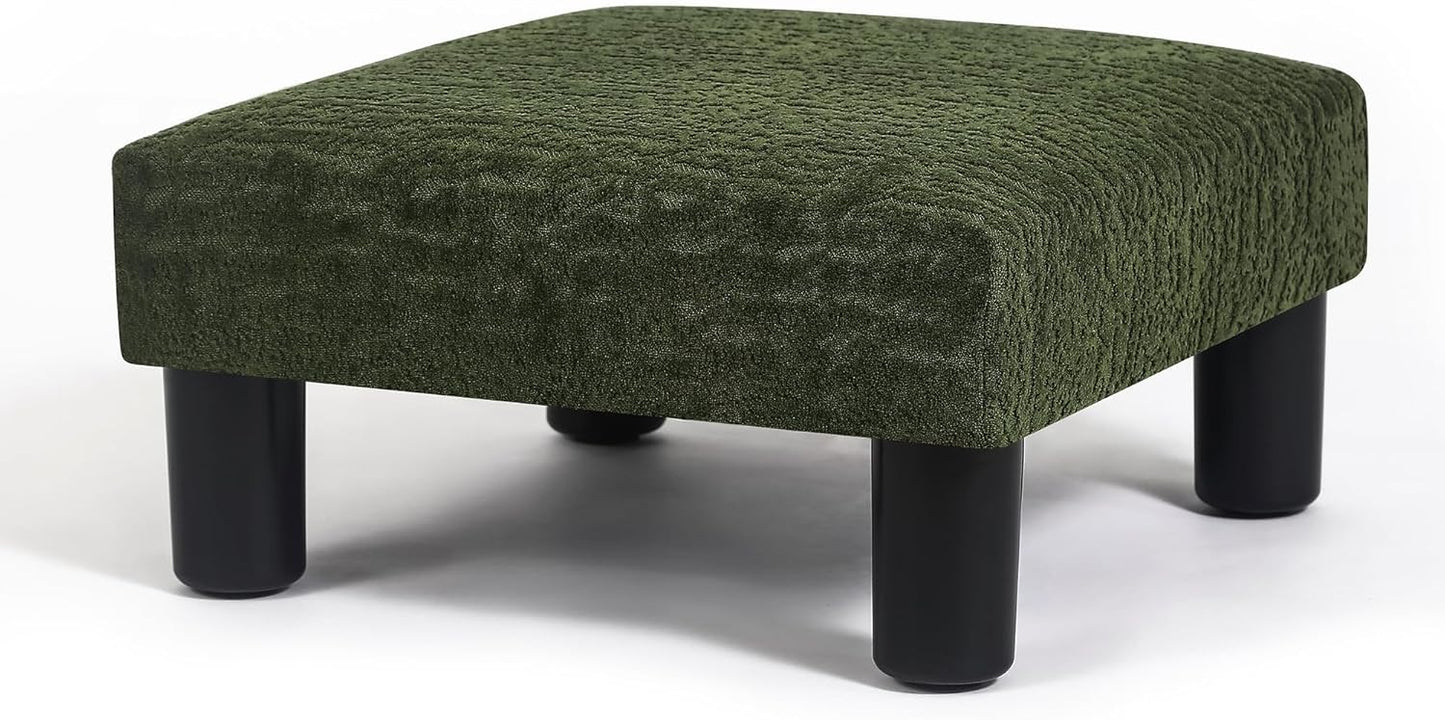 Joveco Small Foot Rest Stool Ottoman, 3D Velvet Square Upholstered Footstool for Chair, Under Desk, Office, Living Room, Deep Green