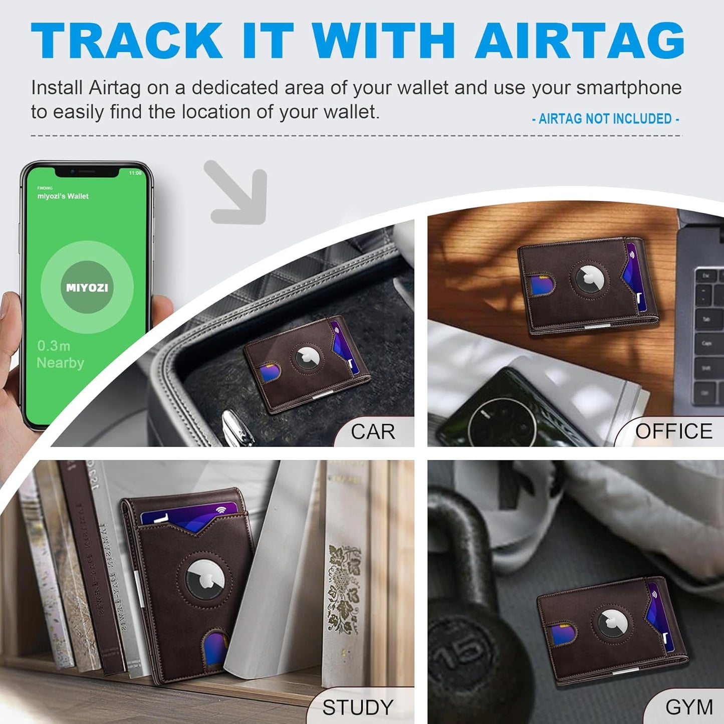 Airtag Wallet for Men,with Money Clip 11 Cards Slim Front Pocket Leather RFID Blocking Wallet with Gift Box