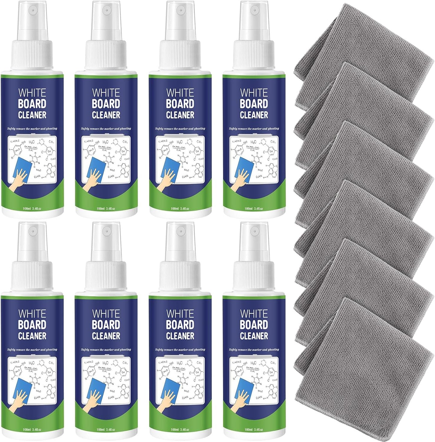 Loopeer 8 Pack Whiteboard Cleaner Spray 3. 4 oz Dry Erase Board Cleaner with Cloths Non Toxic Dry Erase Cleanning Removes Stubborn Marks from Whiteboards