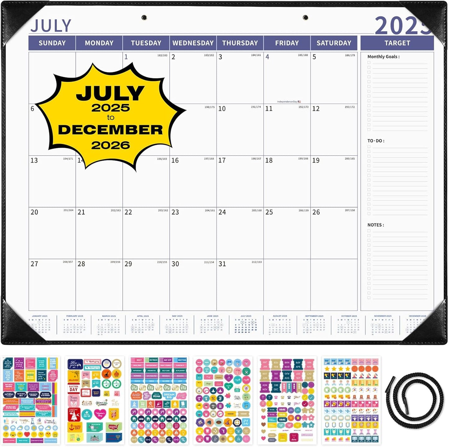Ospelelf Large Desk Calendar 2025-2026 with PU Leather Pad, 18 Months Planner Pad from July 2025 to Dec 2026, 22" x 17" Wall Calendar with Protective Cover for Home or Office, Black