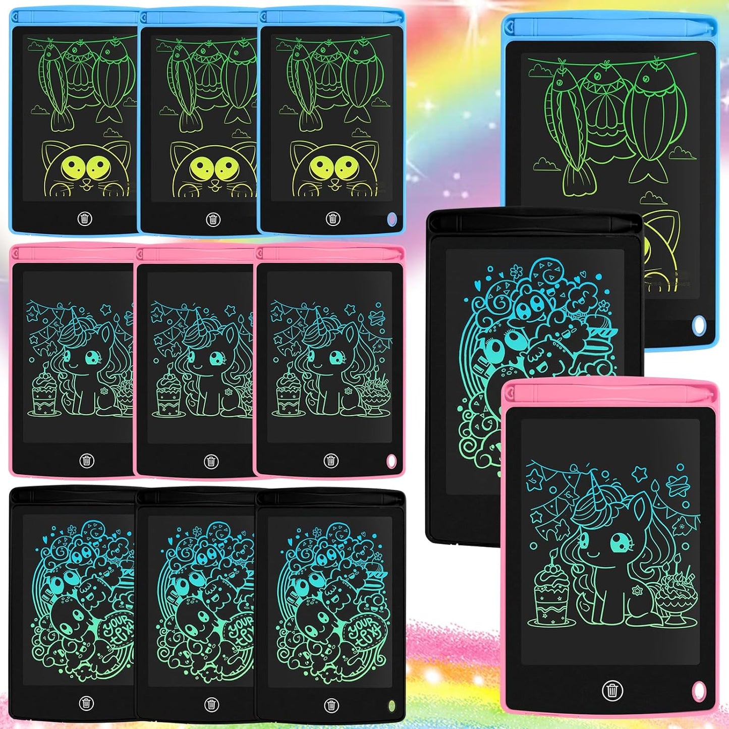 12 Pack LCD Writing Tablet for Kids 6.5 inch, Colorful Drawing Board with One-Click Erase, Lock, and Stylus, No Blue-ray Screen, Drawing Pad Toy for Ages 3-12 Boys and Girls Gifts (Pink, Blue, Black)