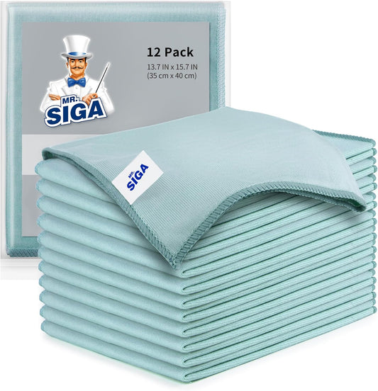 MR.SIGA Ultra Fine Microfiber Cloths for Glass, Pack of 12, 35 x 40cm 13.7" x 15.7"