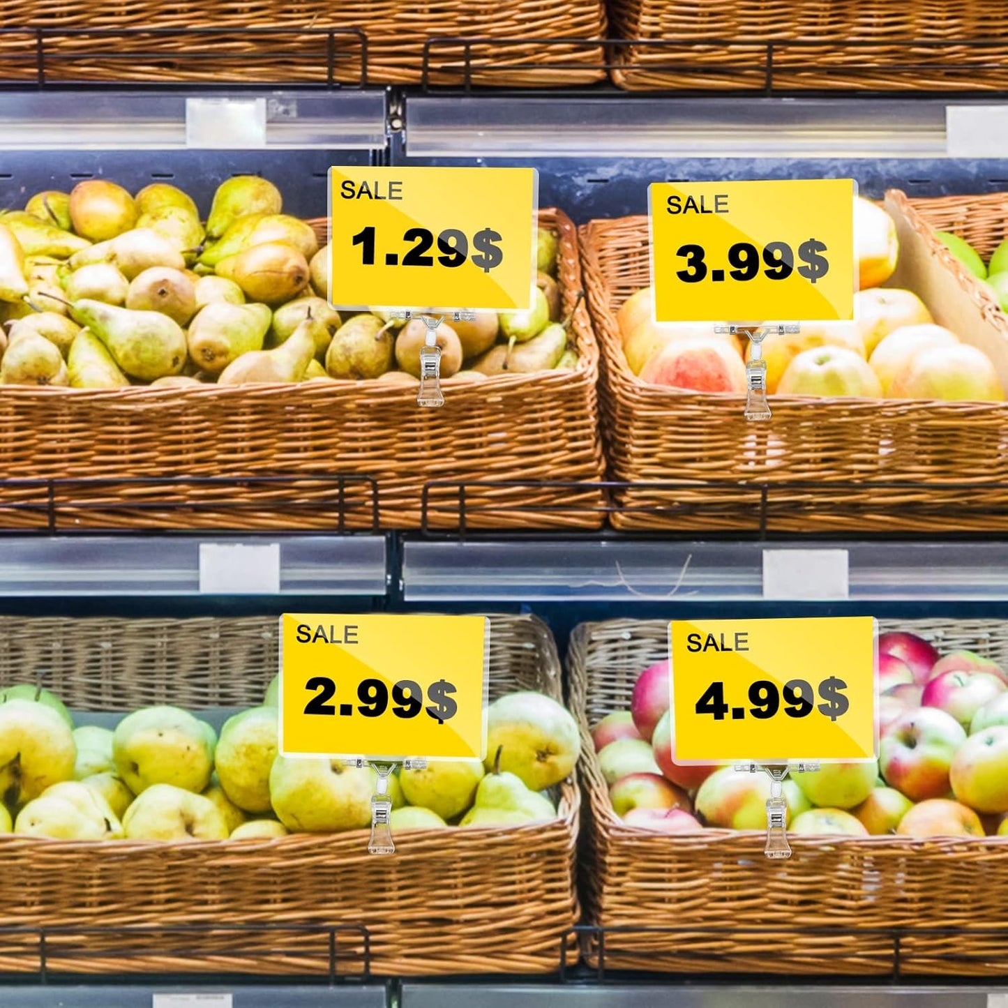 Mlici Clear Rotating Sign Holder with Clip, 16 PC Sign Clips POP Swivel Sign Holding Clamp for Retail Store Office, 4x6 Inch PVC Card Holder Protector for Merchandise Display Tags