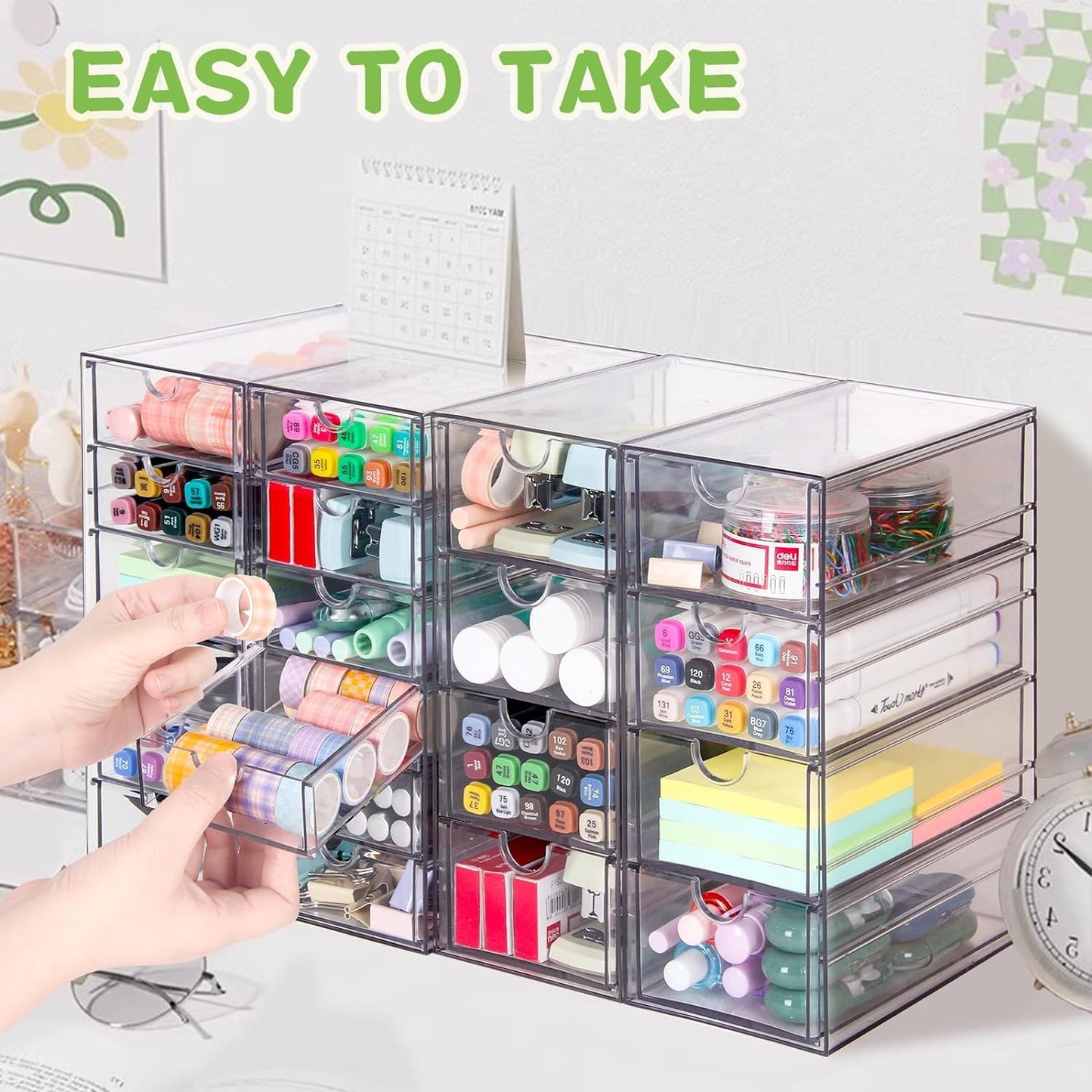 Acrylic Organizer with Drawers | 20 Drawers 4 Sets | Desk Organizer and Storage, Clear Makeup Organization, For Office/Art Supply/Craft Storage and Organization