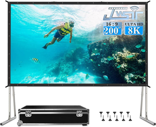 200 inch Projector Screen with Stand,Upgraded 3 Layers PVC 16:9 Large Outdoor Projector Screen,Portable Outdoor Movie Screen with Carrying Bag for Large Commercial Performance