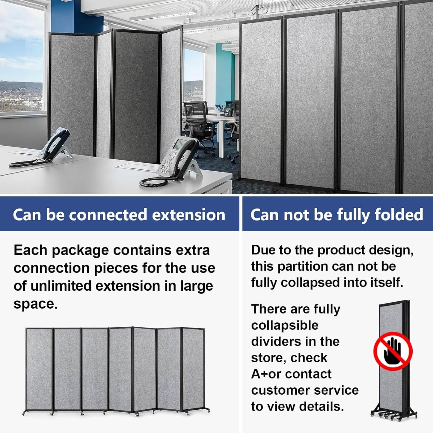 Room Partition,Office Divider,Portable Commercial Screen Dividers,Privacy Partition Separator,Classroom School Dividers,10'6"L* 6'7"H,5 Panel,Light Grey