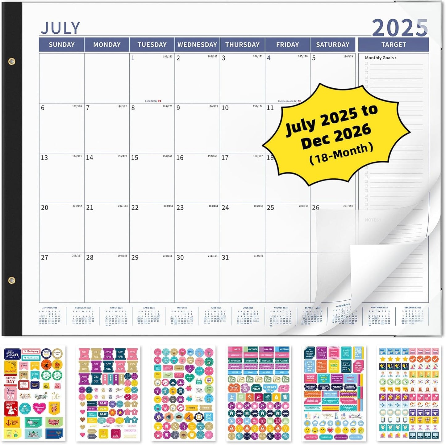 Ospelelf Desk Calendar 2025-2026 Large 22'' x 17'' Calendar 2025 Monthly Desktop Calendar, 18 Month Calendar, Use July 2025 - Dec 2026, Blue