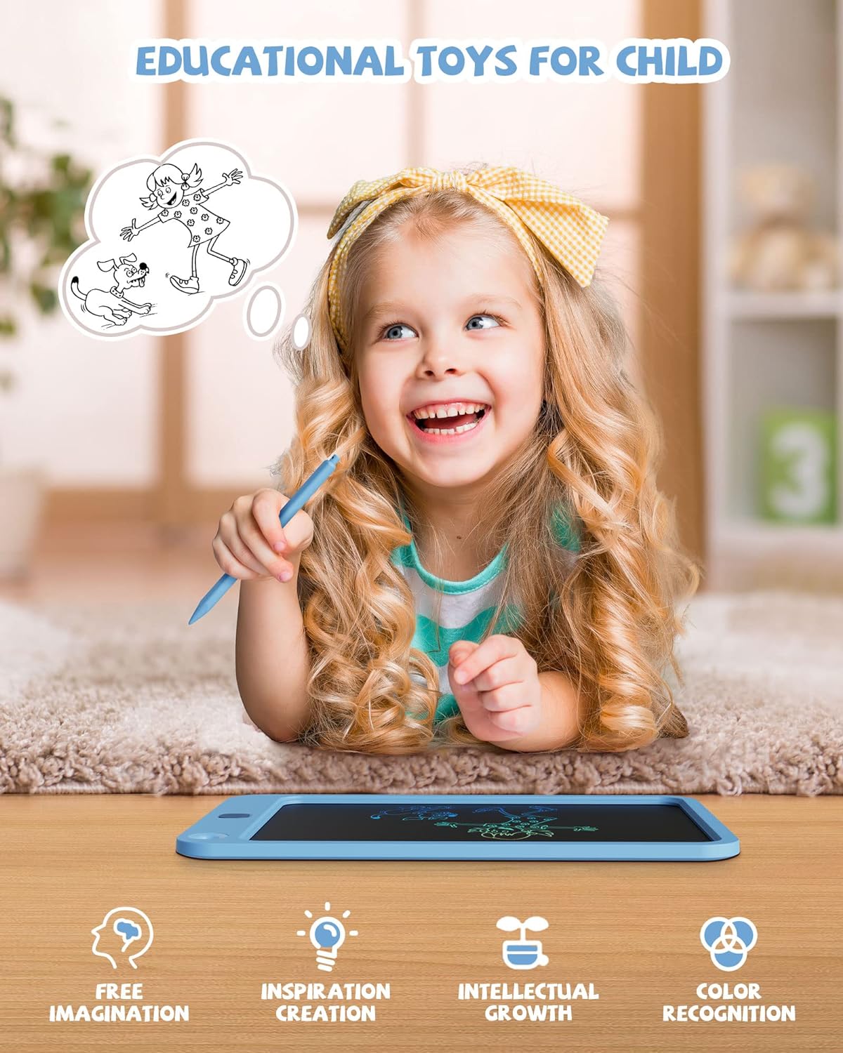 LCD Writing Tablet 10 Inch, Toys for 3 4 5 6 7 8 9 10 Year Old Boys Girls, Colorful Doodle Board Drawing Tablet, Gift for Boys Toddlers Age 3-12 Years, Memo Board, Drawing Pads with Lanyard(Navy)