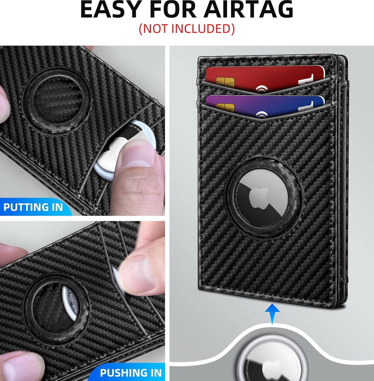 Airtag Wallet for Men- with Money Clip Gift Boxed, Magnetic Closure Slim Genuine Leather Front Pocket Wallet, 4.1"x 2.8", RFID Blocking